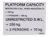 1703675 Decal, Platform Capacity | JLG